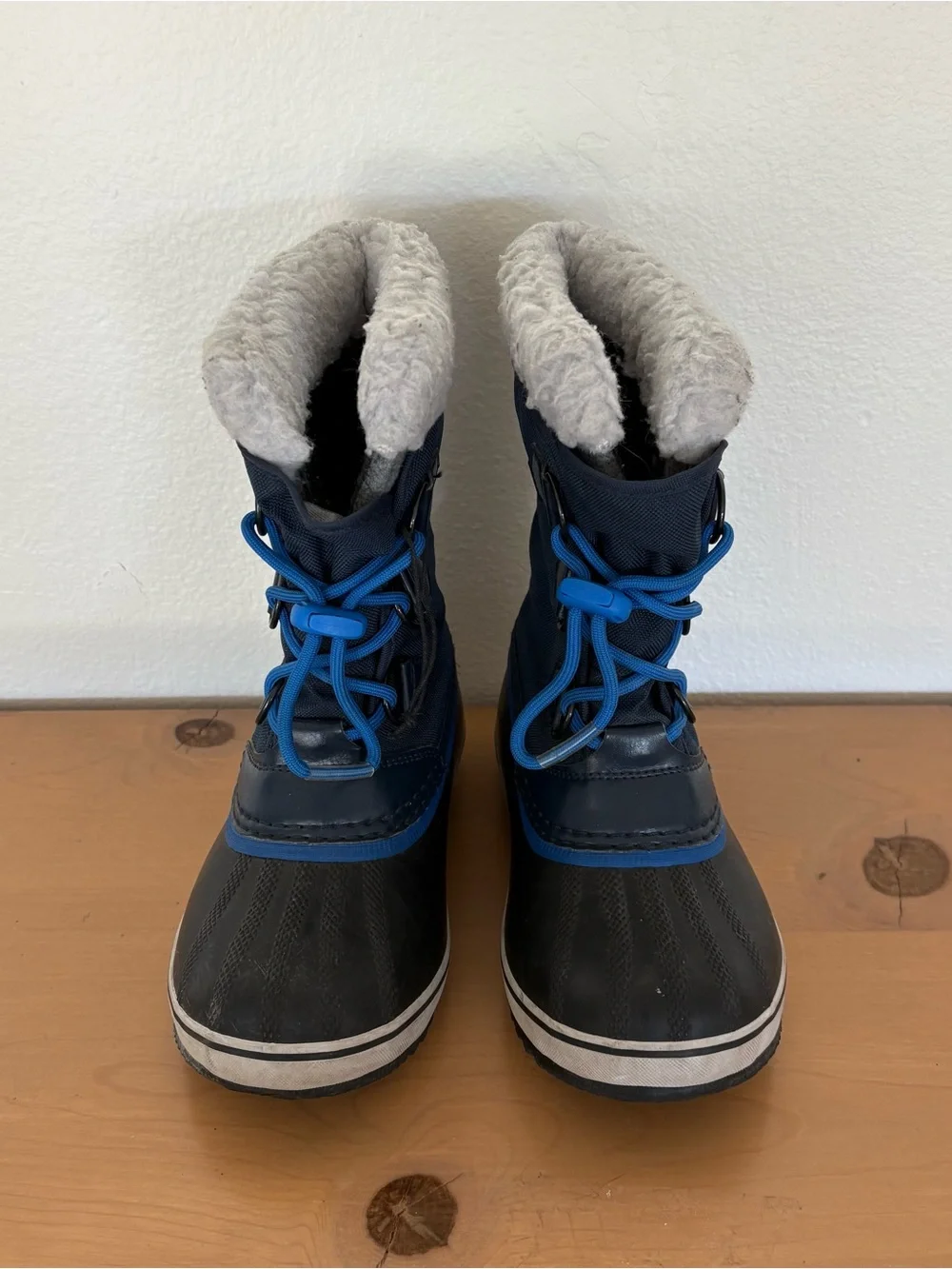 Sorel Navy and Black Kids' Snow Boots with Blue Lacing